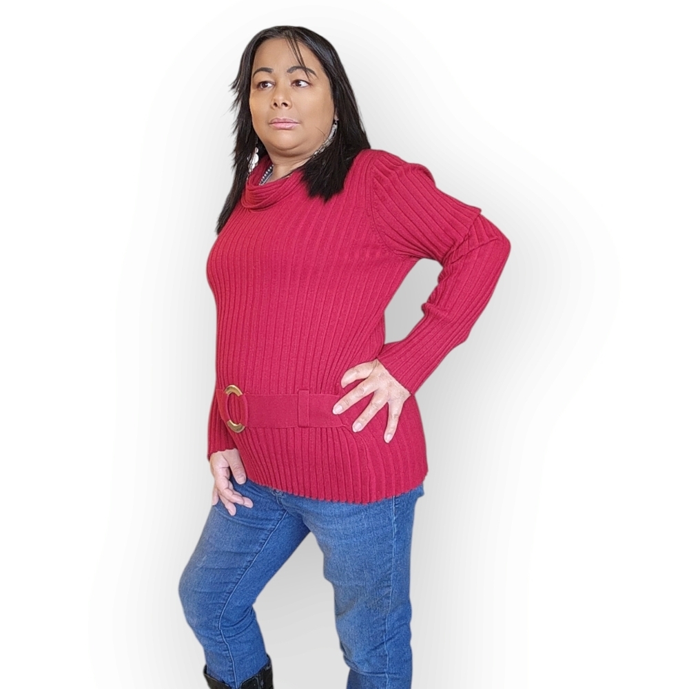 DULCINEA WOMENS SIZE SMALL MEDIUM RED TURTLE NECK SWEATER - Picture 3 of 9